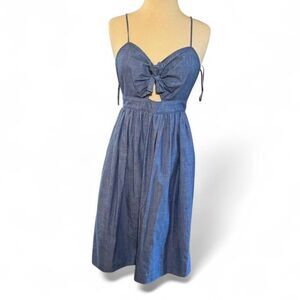 Zara Women's Chambray tie front & cutout adjustable straps midi dress size small
